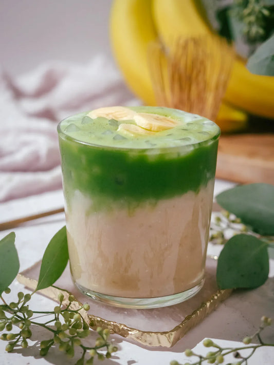 A Quick & Simple Iced Banana Matcha Latte Recipe